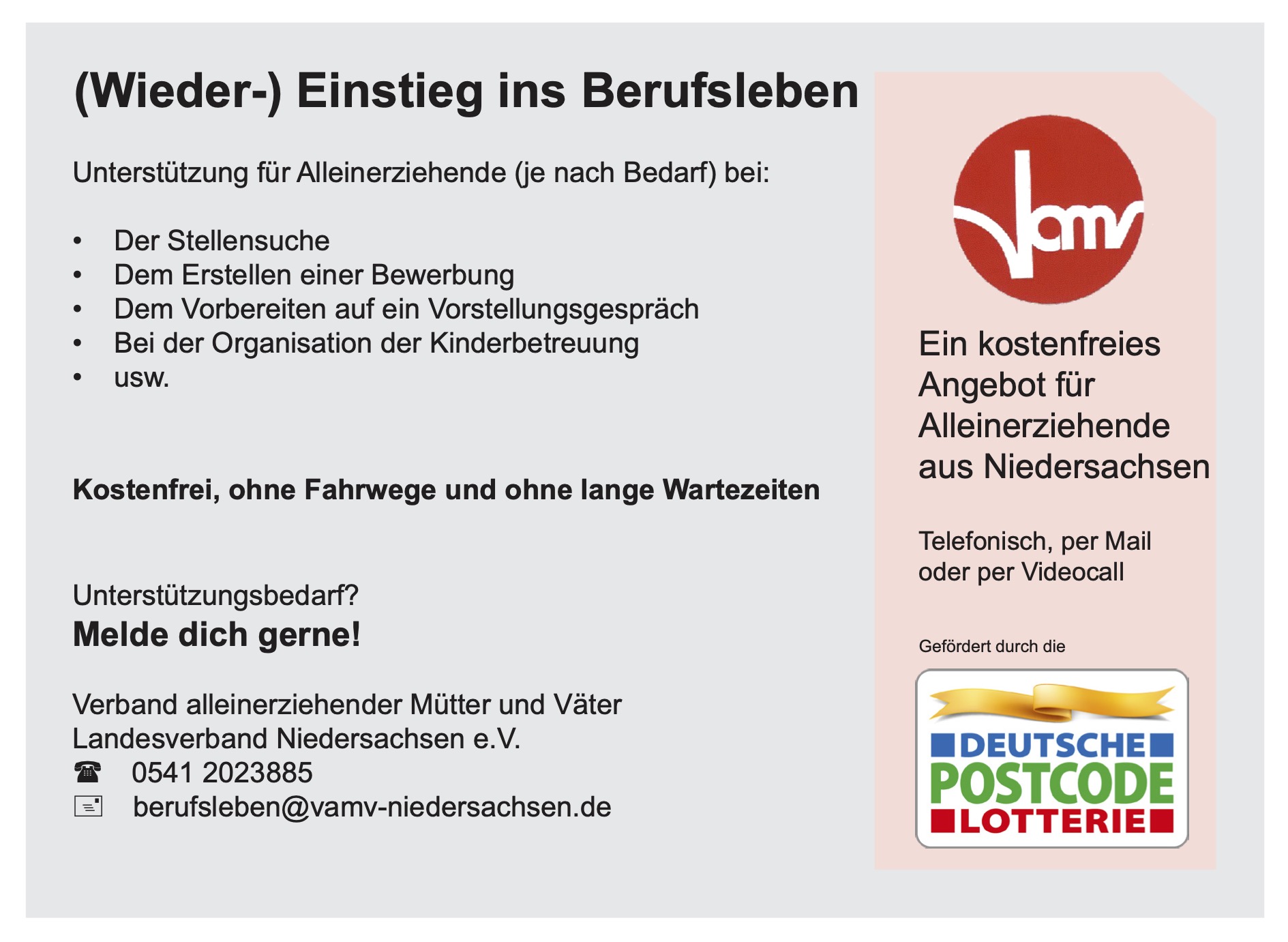 (Wieder-) Einstieg ins Berufsleben – Ein kostenfreies Angebot für Alleinerziehende aus Niedersachsen.